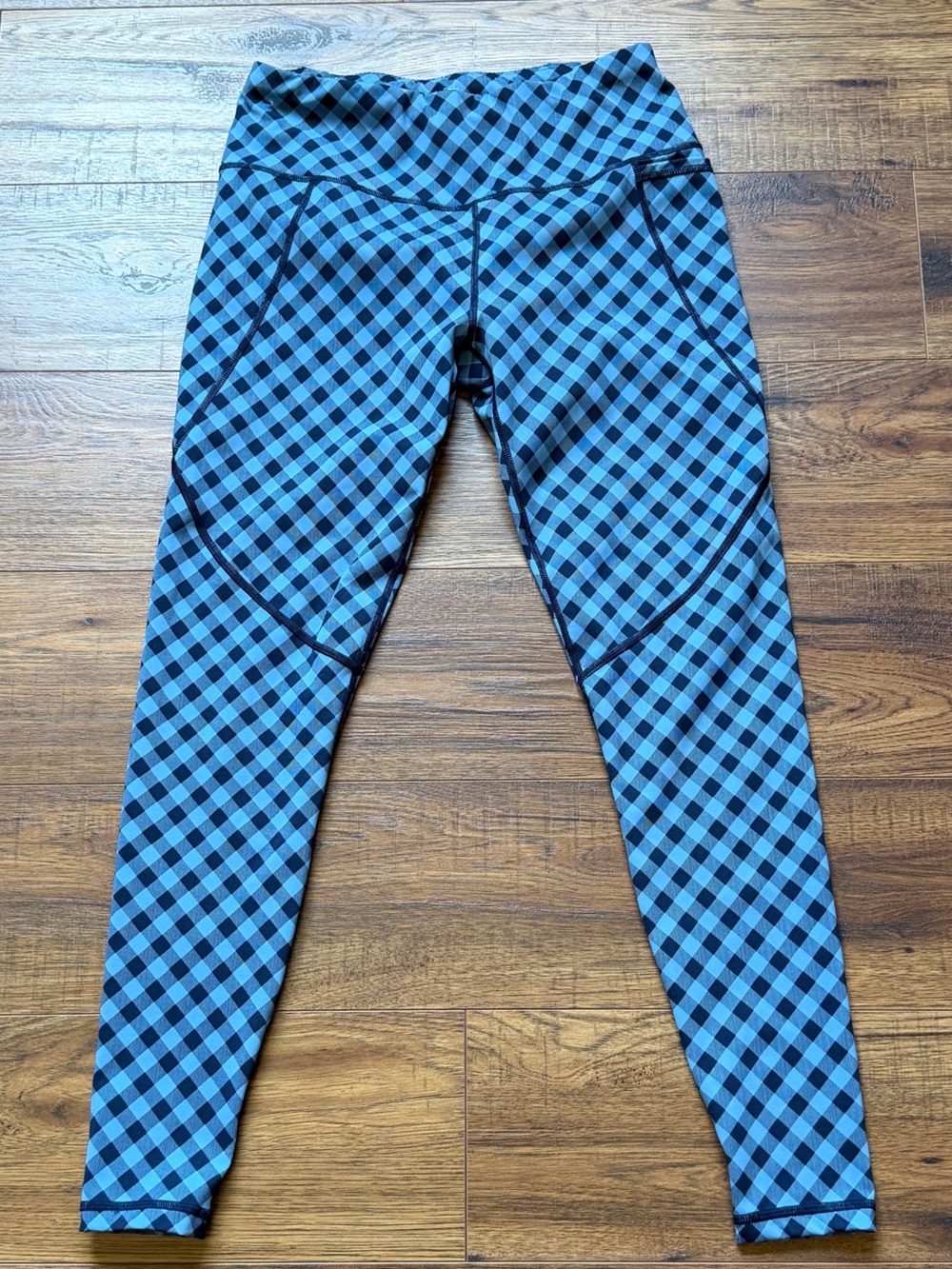 Sweaty Betty Women’s Full Length Power Blue Gingham Print Leggings Size 8
